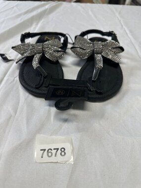 material girl size 13 nwt black thong sandals with rhinestone embellishment silv